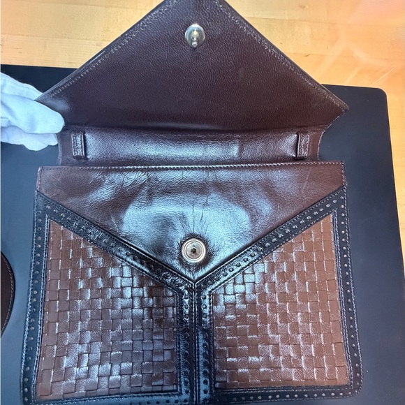 YSL Brown and Black Woven leather purse/clutch. - Picture 4 of 12